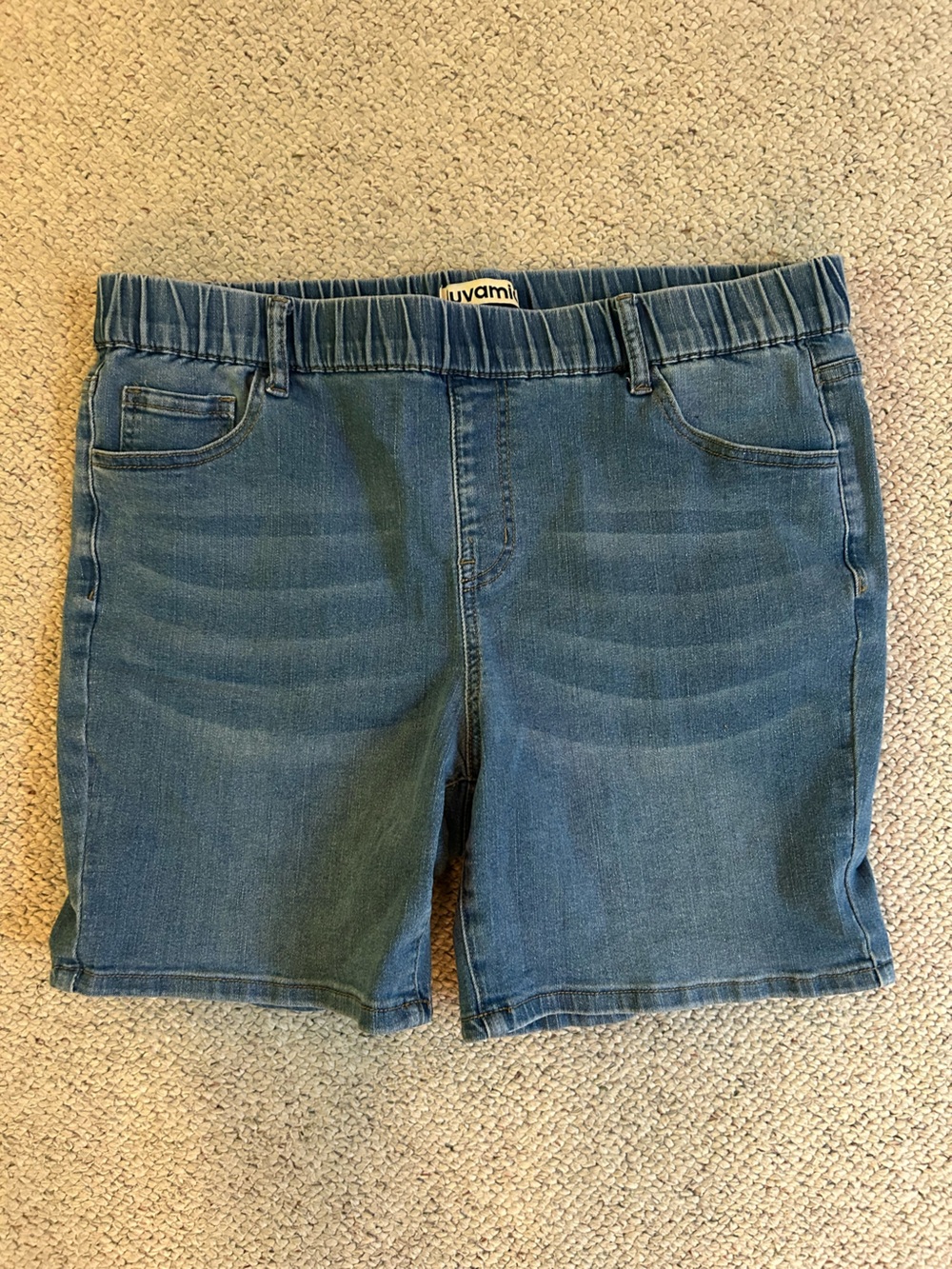luvami Women's Blue Denim Jean Shorts with Elastic Waist